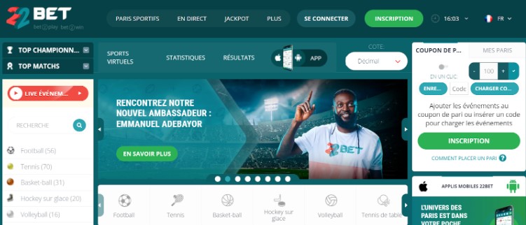 22bet page d'accueil