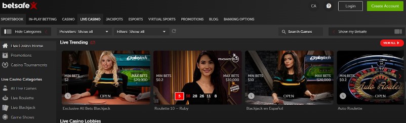 Betsafe page d'accueil