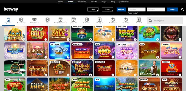 La page des jeux et machines a sous sur betway casino