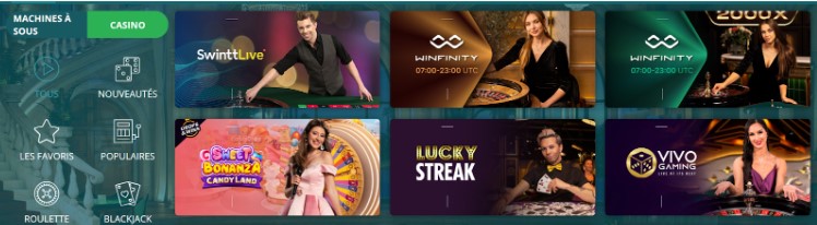 page de live casino